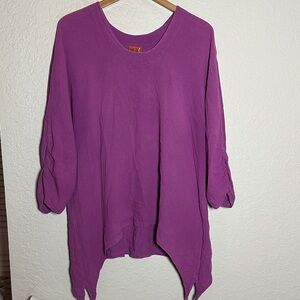 Oh My Gauze! Gauzy Purple Tunic Top Shark Bite Ruched 3/4 Sleeve Size 3 XXL Plus